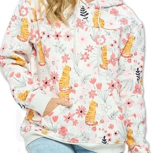 NWT Tabby Cat Floral Print Hoodie (S)